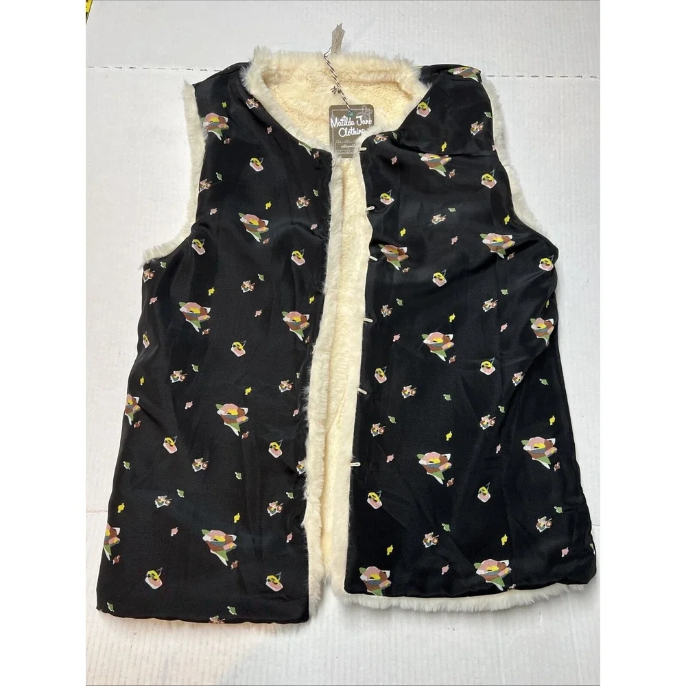 Matilda Jane Reversible‎ Vest White Faux Fur Plush Soft & Navy Floral NEW